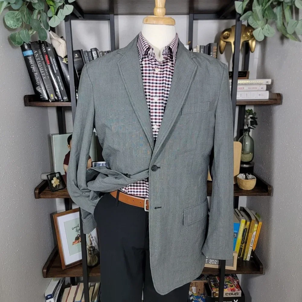 Express Men's Sport Coat Blazer Two Button Gray Plaid Cotton Size 42L